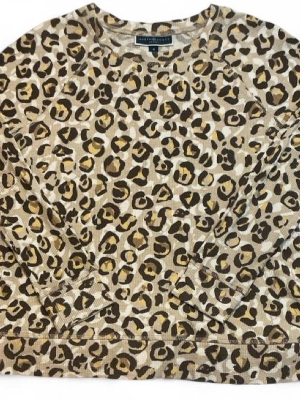Karen Scott Leopard Print -waffle knit-Long Sleeve Top - Beige, Brown, Gold